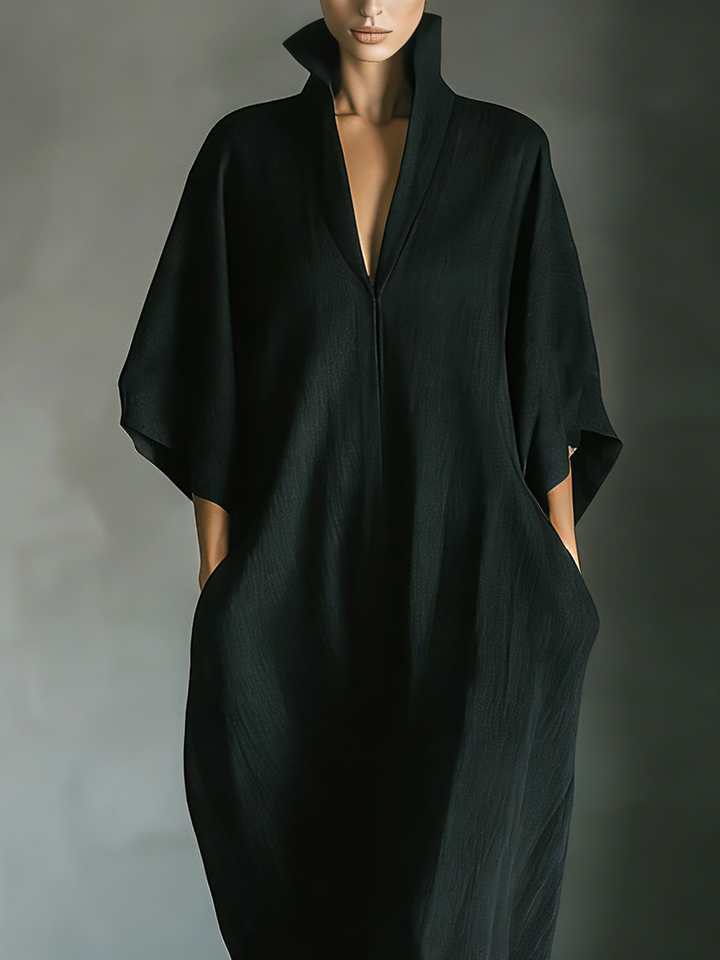 Cathy | Maxi Robe Noire Manches Kimono