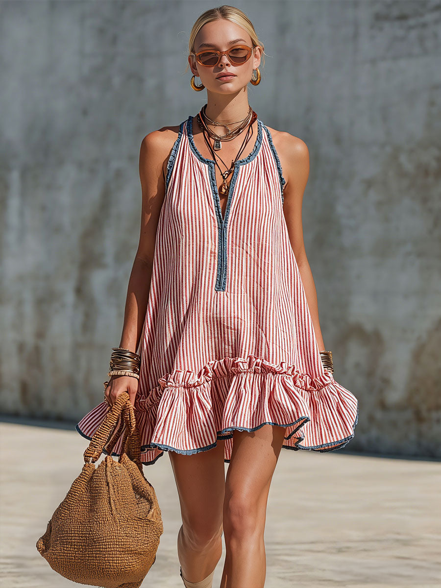 Femke | Mini Robe Rayée À Volants