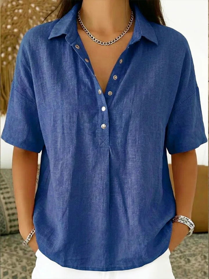 Tessa | Blouse Col V À Boutons