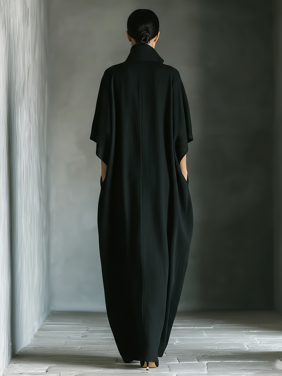 Cathy | Maxi Robe Noire Manches Kimono