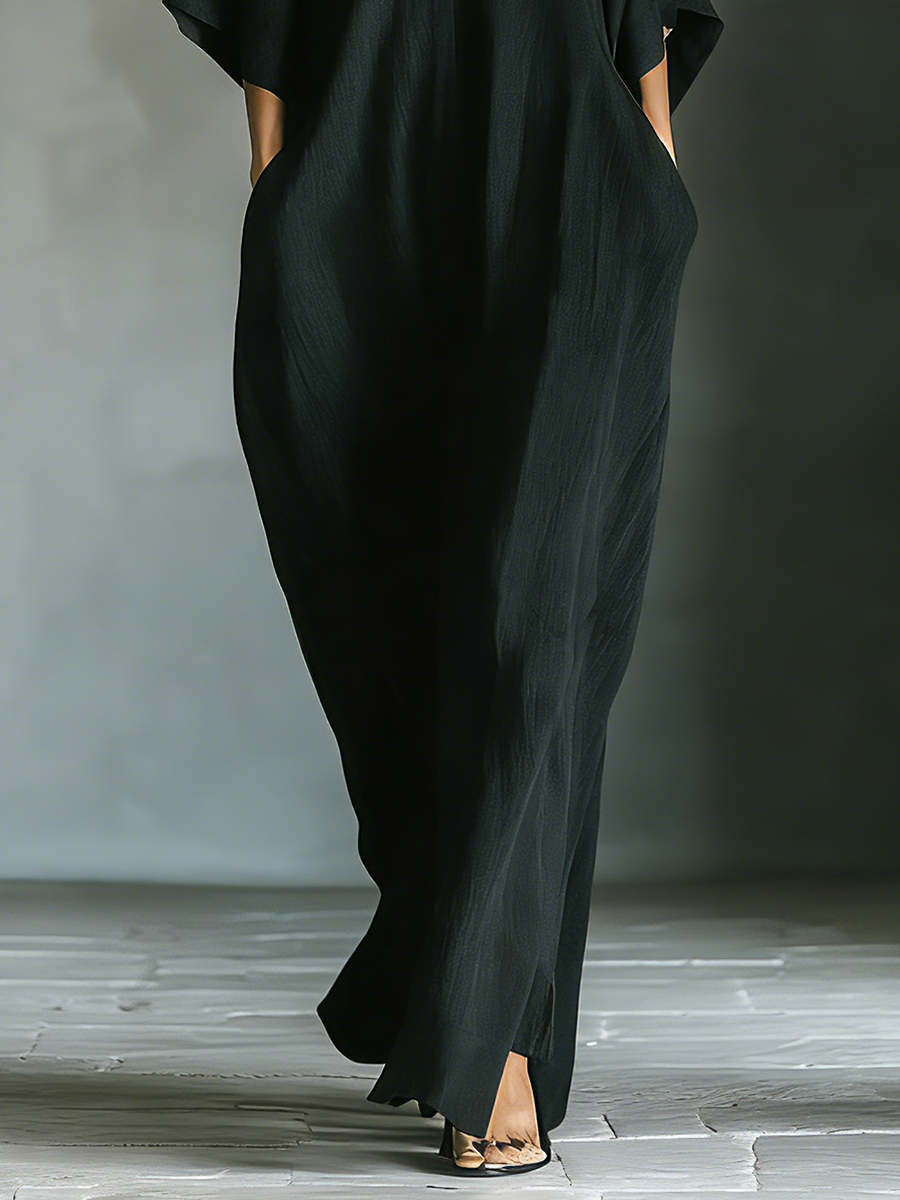 Cathy | Maxi Robe Noire Manches Kimono