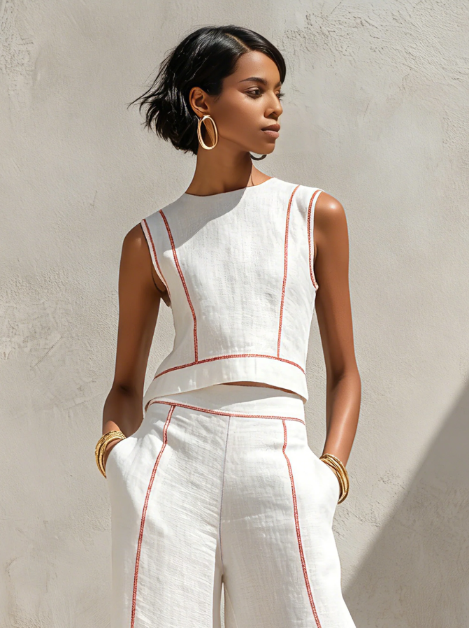 Vera | Ensemble Blanc Top et Pantalon Wide Leg