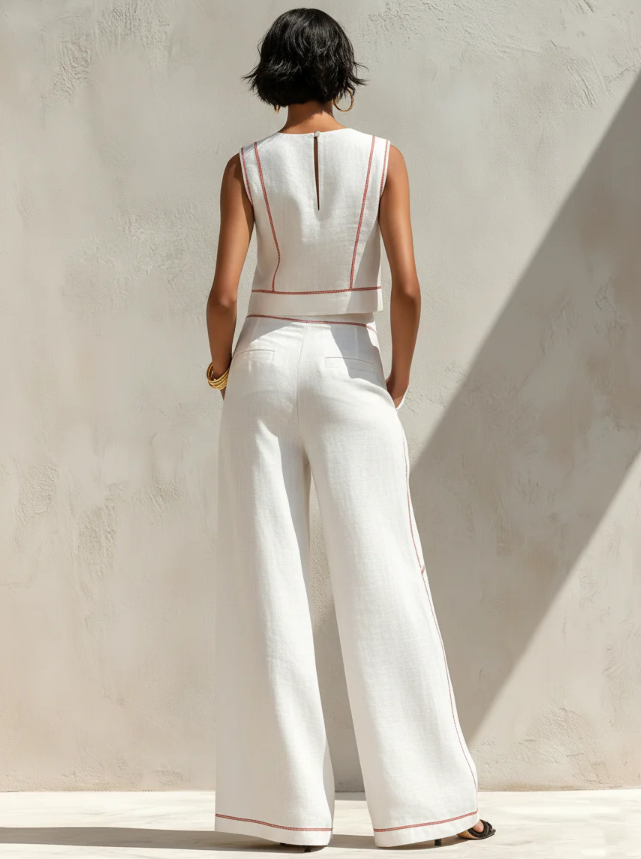 Vera | Ensemble Blanc Top et Pantalon Wide Leg