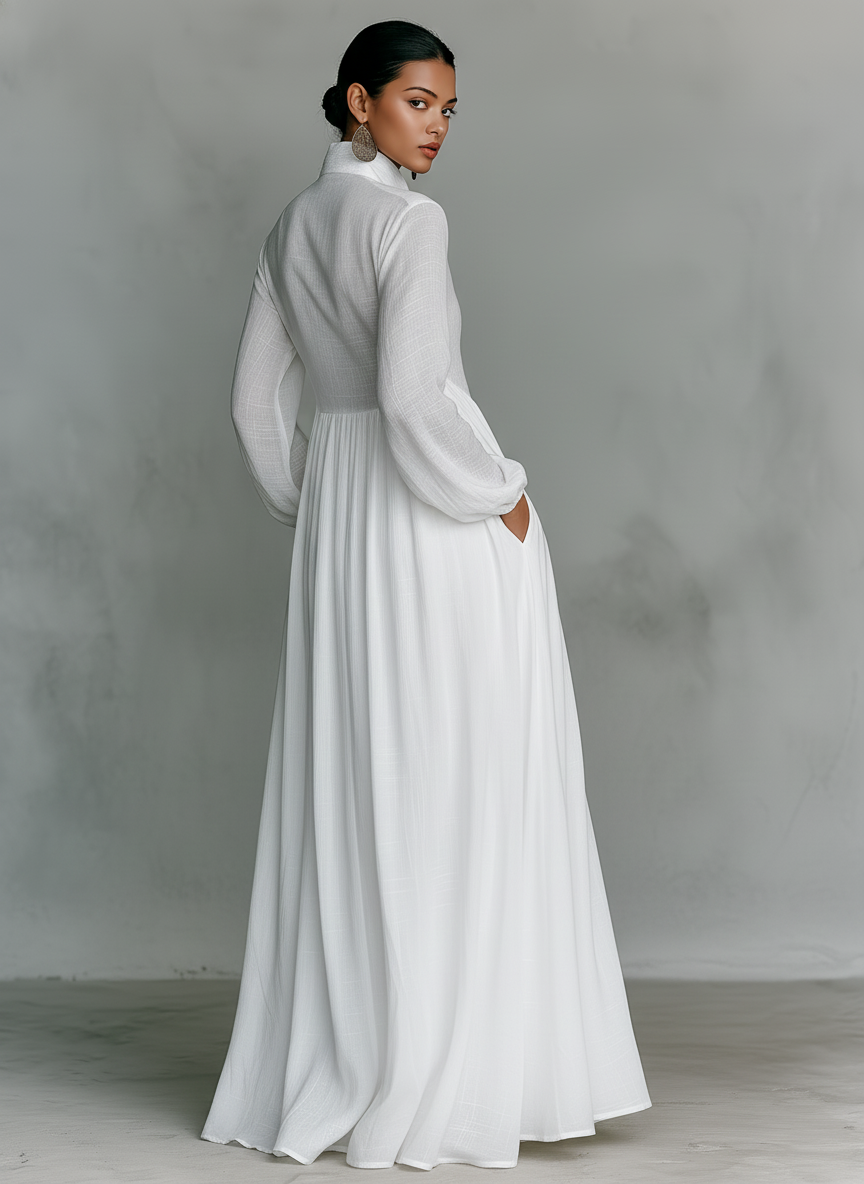 Françoise | Robe Maxi Lin Patchwork Col Montant