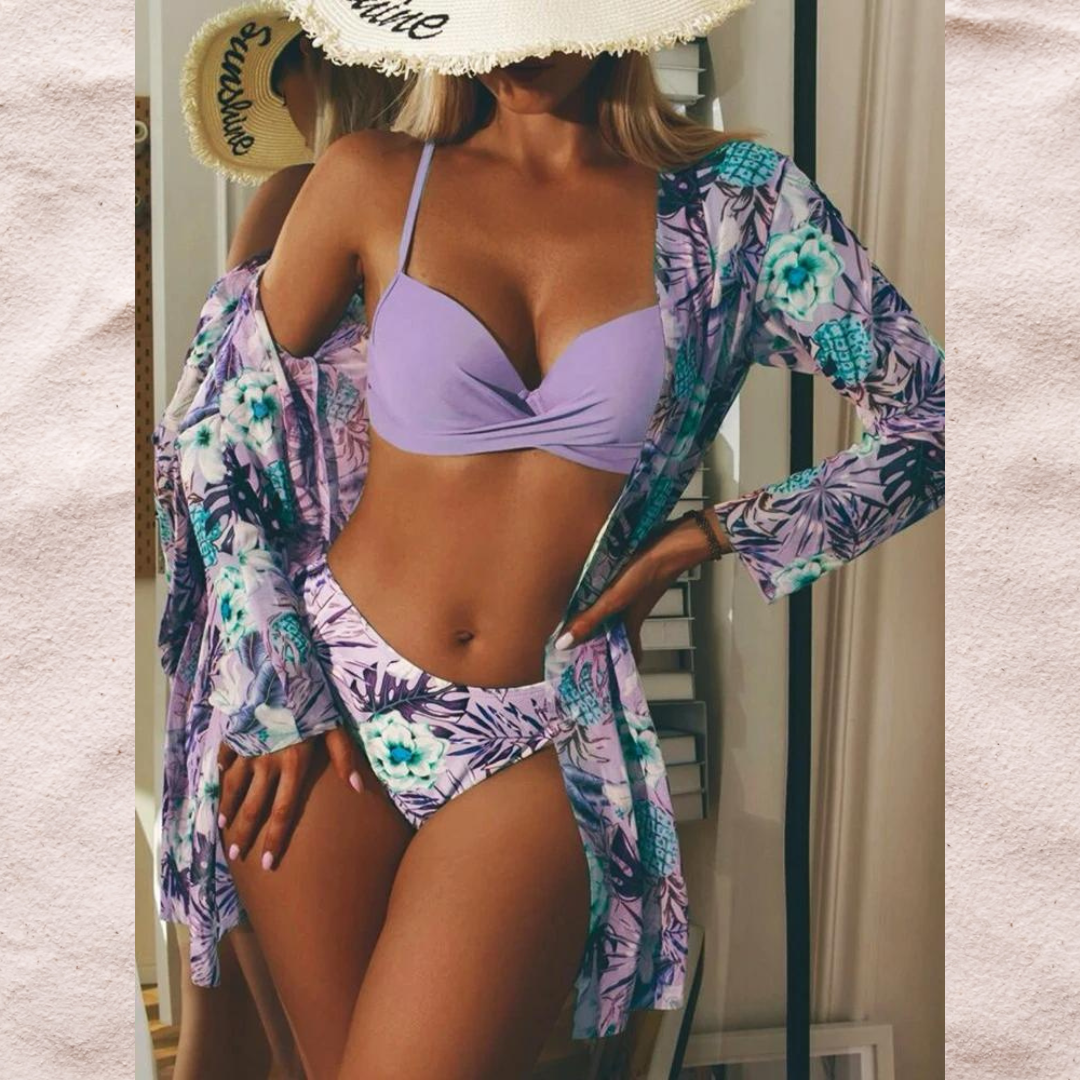 Palma | Ensemble bikini bohème trois pièces à imprimé floral