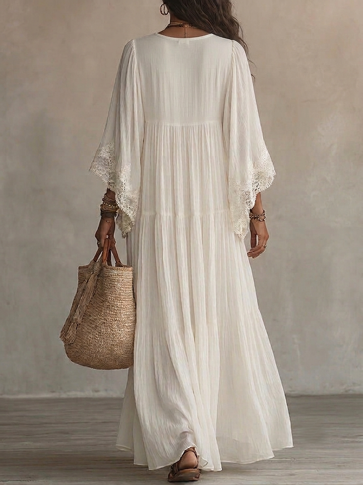 Cécile | Robe Longue Chiffon Ivoire Manches Chauve-Souris