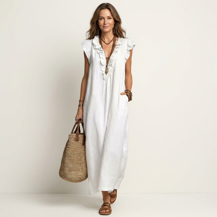 Anita | Robe Longue Col V à Volants