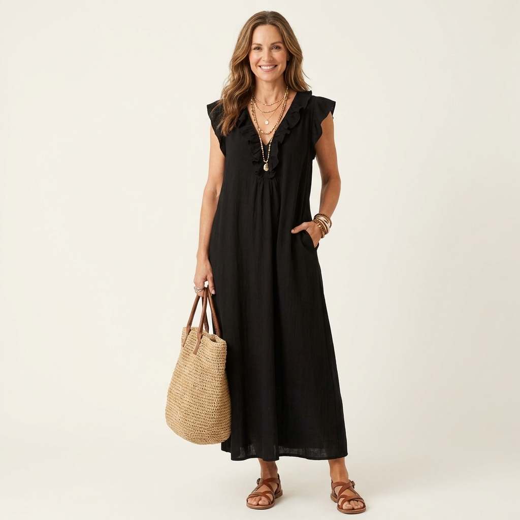 Anita | Robe Longue Col V à Volants