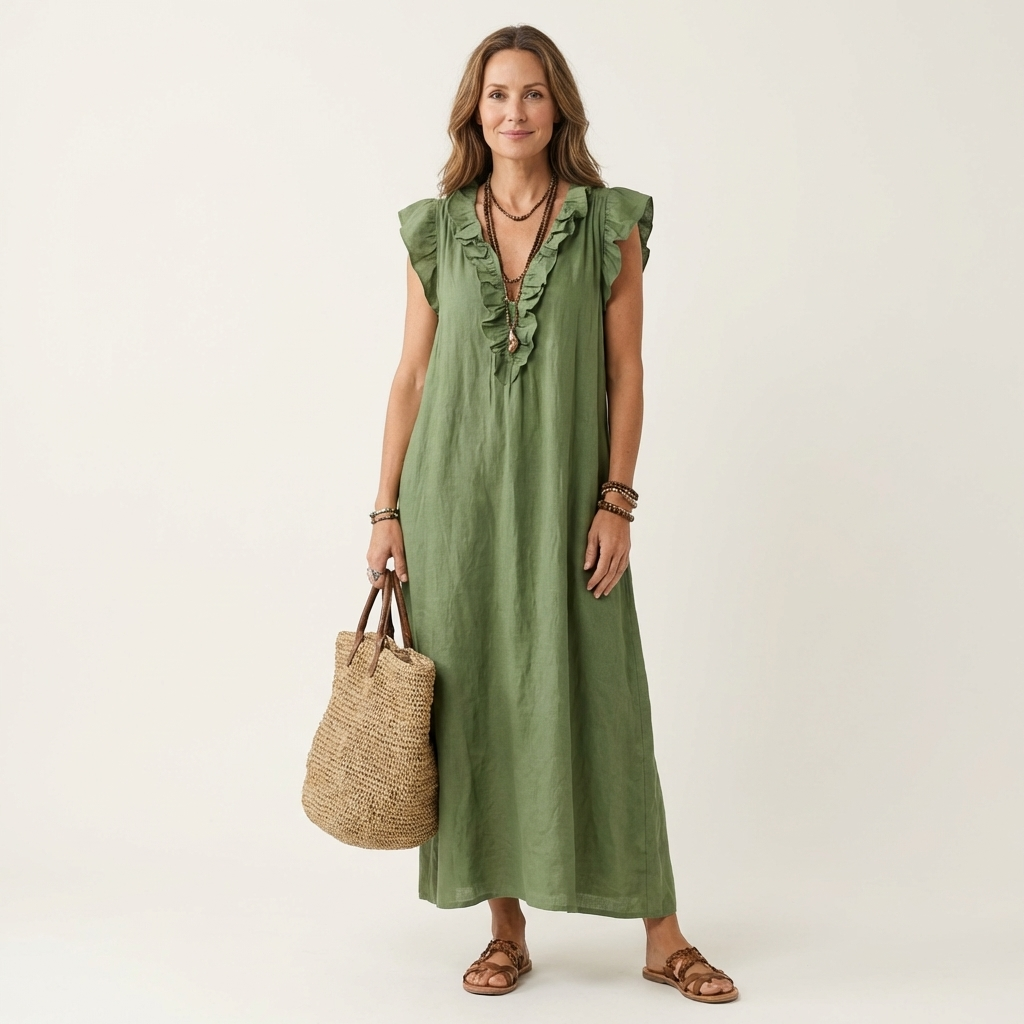 Anita | Robe Longue Col V à Volants
