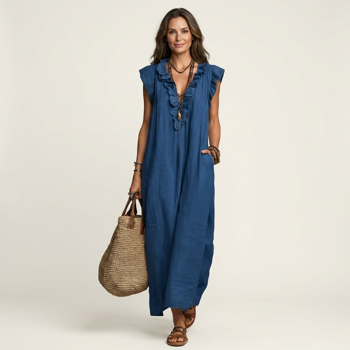 Anita | Robe Longue Col V à Volants