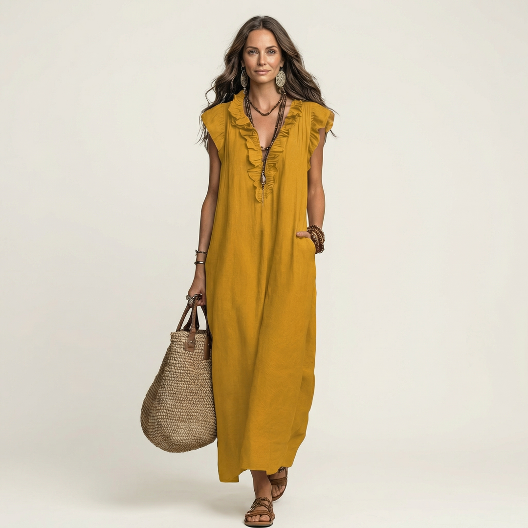 Anita | Robe Longue Col V à Volants