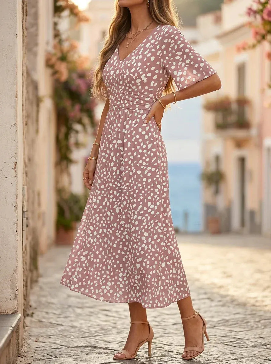 Isabelle | Robe Midi à Pois Élégante