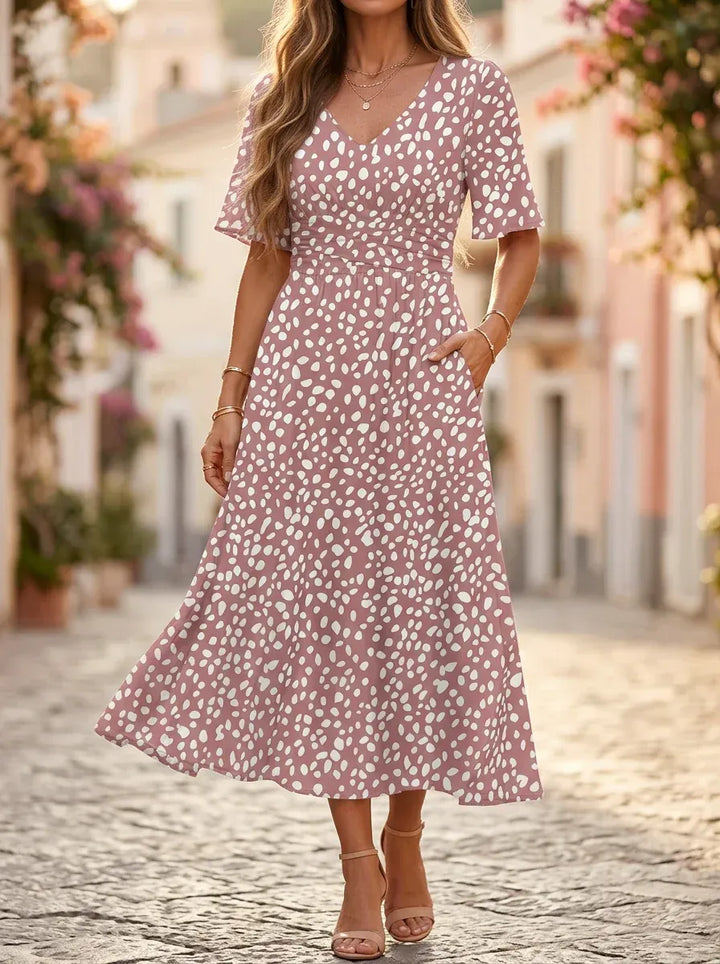 Isabelle | Robe Midi à Pois Élégante