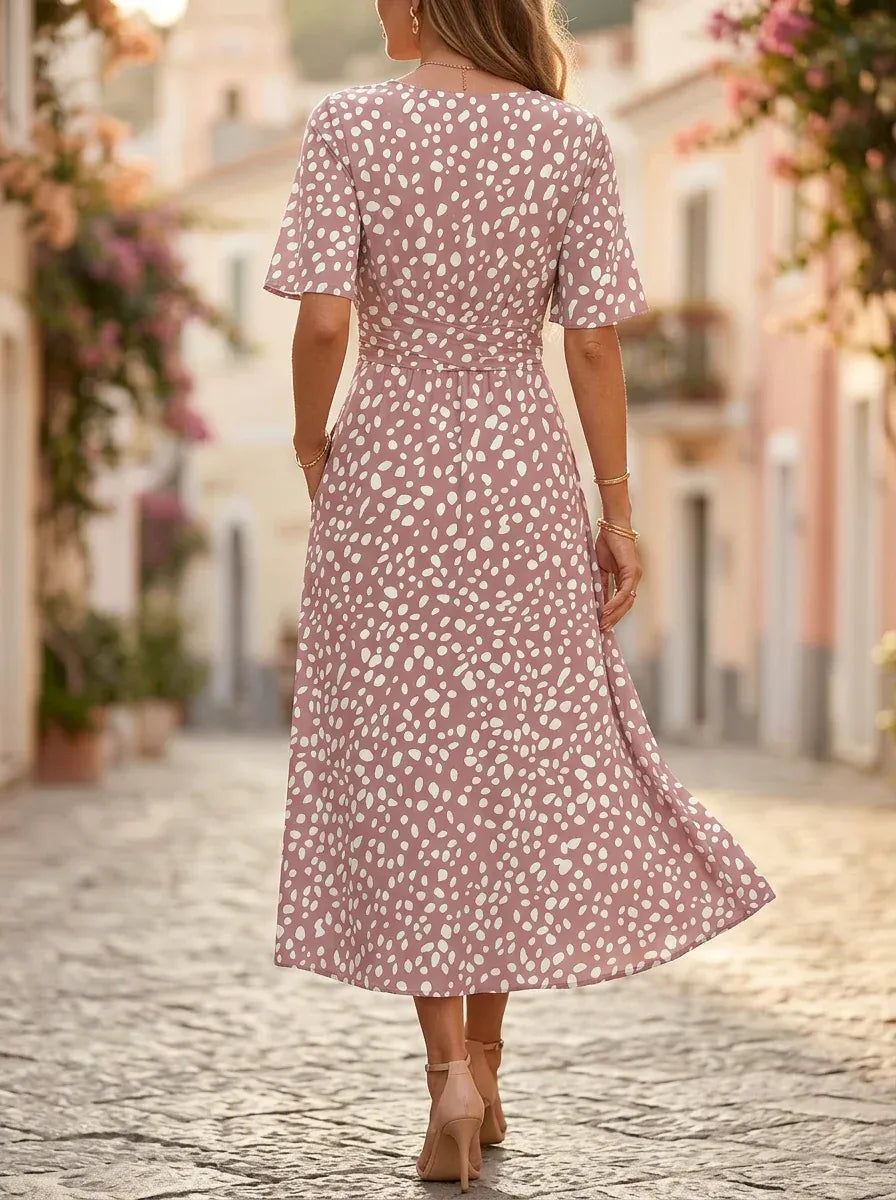 Isabelle | Robe Midi à Pois Élégante