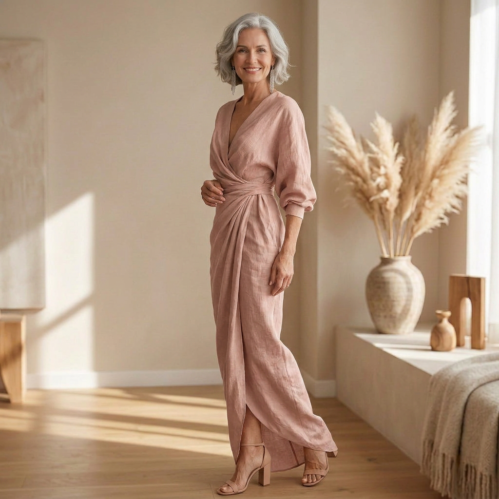 Rosa | Robe longue élégante à col portefeuille