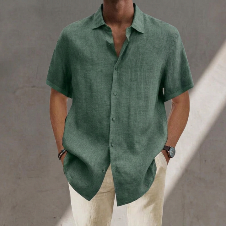 Tom | Chemise Élégante en Lin Col Mao